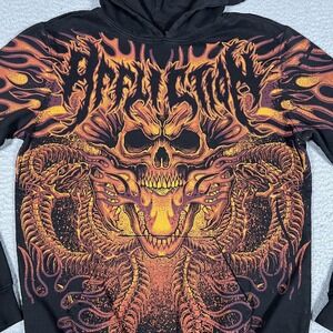 Affliction Hoodie Mens Small Black Skull Flames Pullover 100% Cotton Graphic